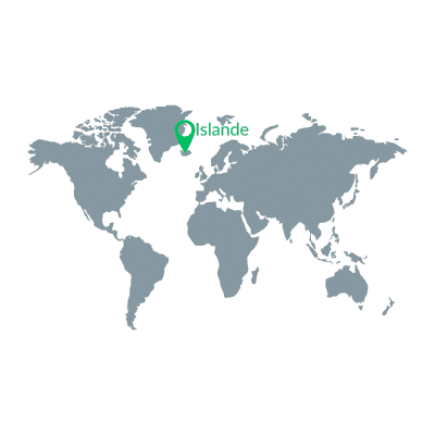 Carte du monde avec position de l'Islande